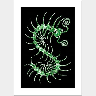 White on Green Ornate Centipede Posters and Art